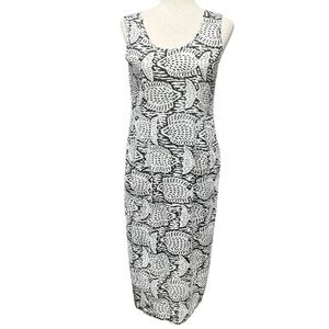 Jams World Vintage Fish Print Tropical Midi Dress Size S Lightweight Beachy Art